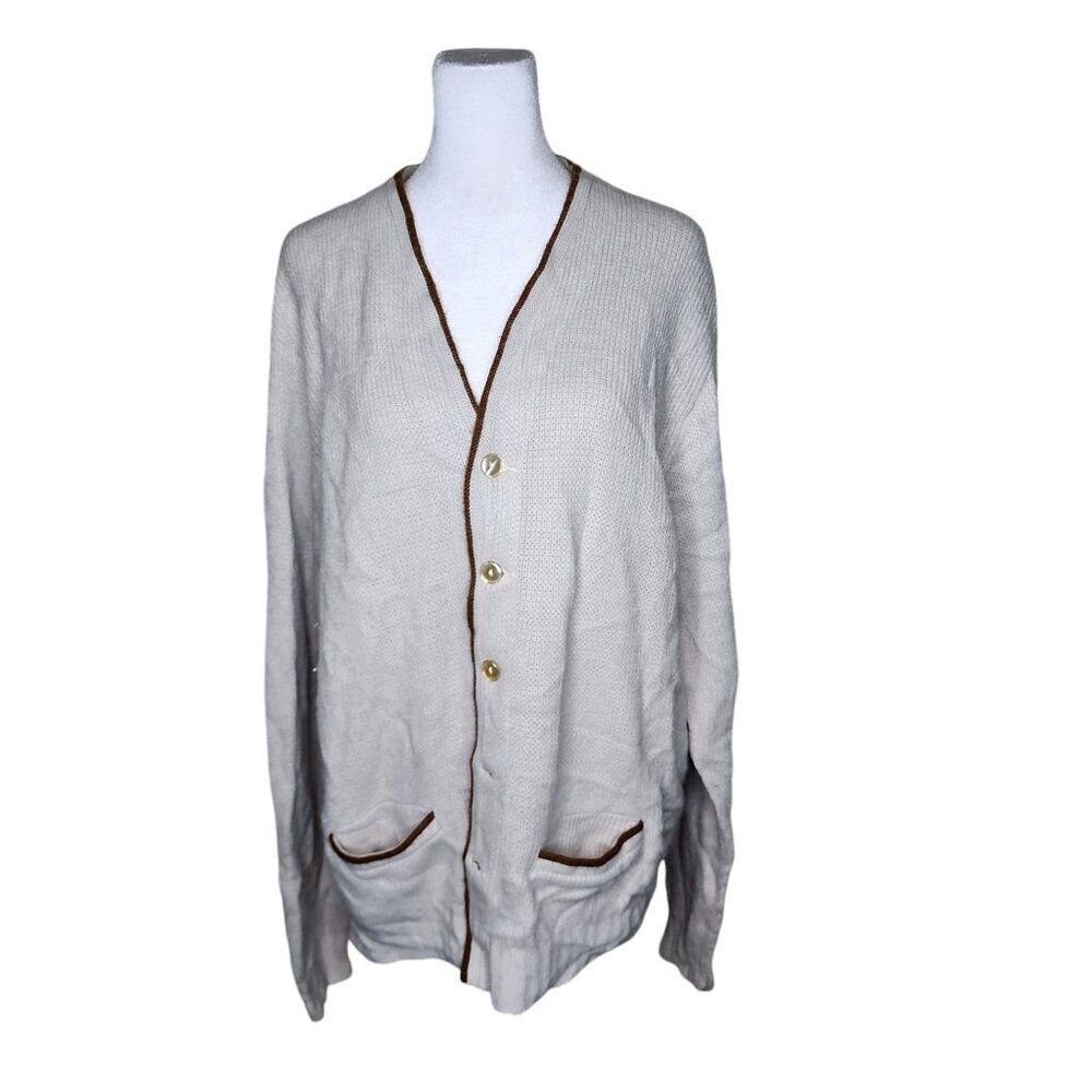 Vintage 60s Jantzen Cardigan Eclectic Grandpa Grunge Sweater Mens L Beige